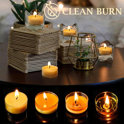 36 Pack Beeswax Tealight Candles, Pure Beeswax Tea Lights, 4-Hour Burn Time, Handmade Natural Beeswax Tea Candles in Clear Cup, Unscented Smokeless Tea Light Candles for Home Décor Party Wedding Spa