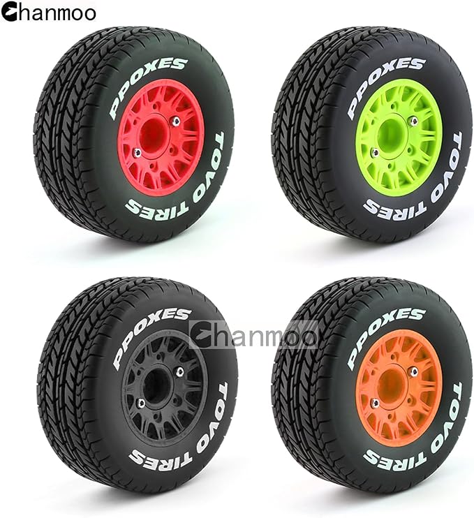 1/10 RC Short Course Truck Tires And Wheels With 12mm 14mm 17mm Hex 113mm 1/8 Rubber Tyres For 1/8 or 1/10 Scale On Road Car HSP Sonic 94102 GT PTG-2 Tamiya TT02 RC Racing Car 4PCS (Red A)