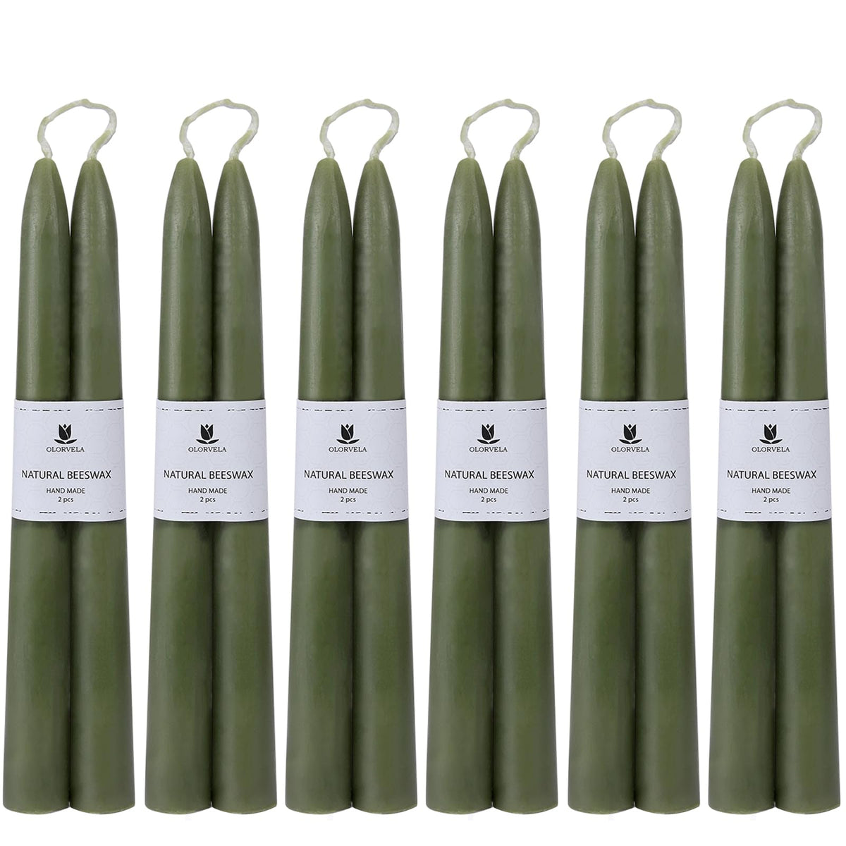 Olorvela Green Beeswax Taper Candles,8" Long Candlestick,smokeless dripless unscented Natural Beeswax Candles.for Gift,Mother's Day (Green, 12 Pack)
