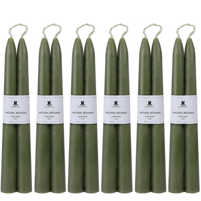 Olorvela Green Beeswax Taper Candles,8" Long Candlestick,smokeless dripless unscented Natural Beeswax Candles.for Gift,Mother's Day (Green, 12 Pack)