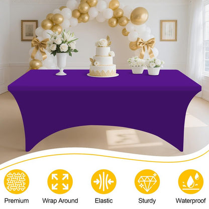 Smiry 2 Pack Spandex Table Cloth 8FT, Elastic Fitted Stretch Tablecloths for Rectangle Tables, Washable Table Cover for Outdoor, Wedding, Banquet & Parties (Purple, 96Lx30Wx30H Inch)