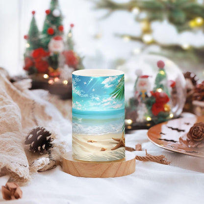 BOENLE Flickering Flameless Candles, Palm Leaves Starfish Beach LED Candles with Remote Timer, Set of 2 Battery Operated Candle for Valentine Wedding Birthday