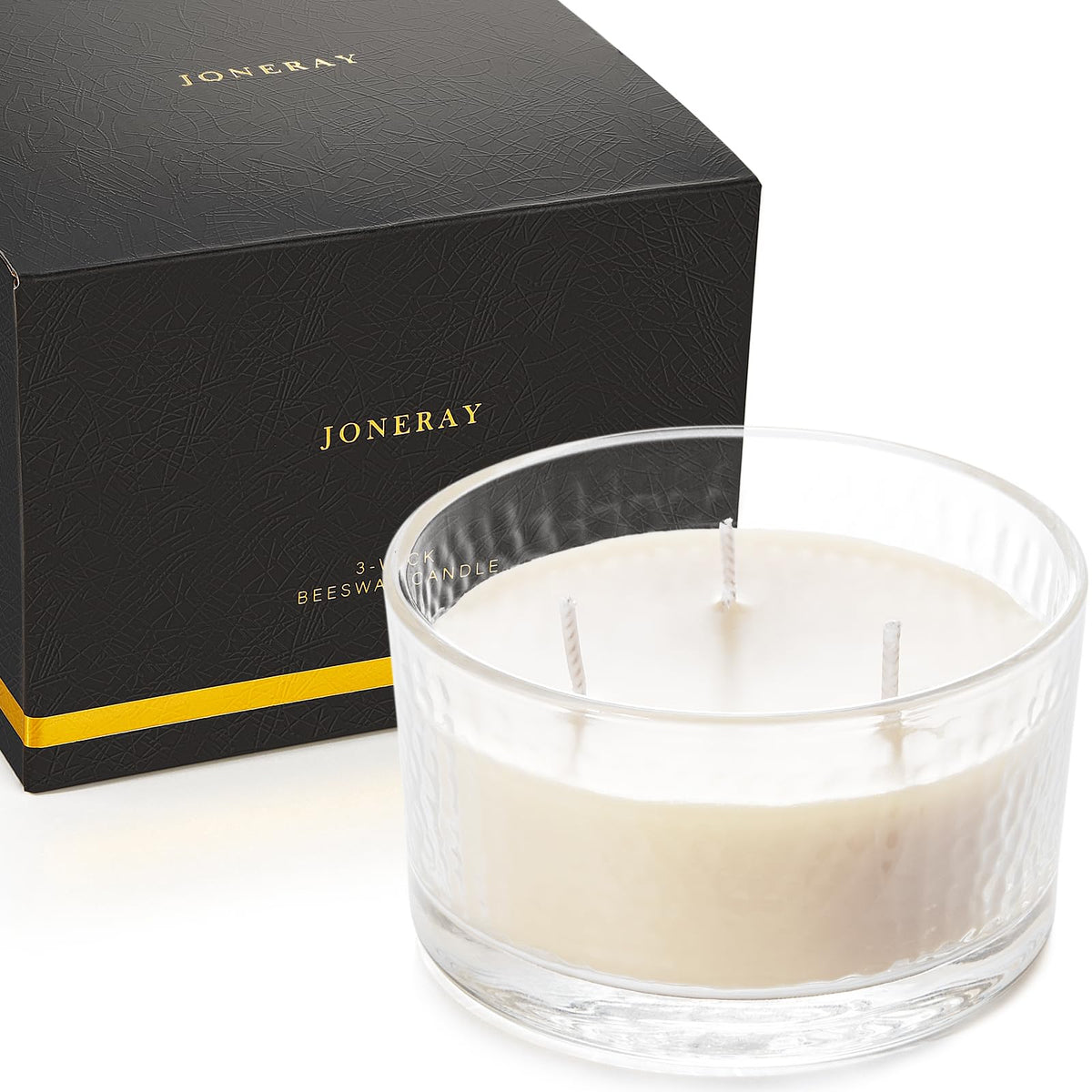 3-Wick Beeswax Candles in Glass Jar, Natural Unscented Beeswax Candles - 22 Hour Burn Time, Handmade Candles for Party, Holidays Gift, Dinning (Pack of 1, White)