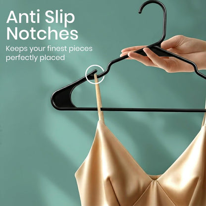 Utopia Home Plastic Hangers 50 Pack, Space-Saving Clothes Hangers with Non-Slip Shoulder Grooves for Strappy Clothes, Ideal for Home Closet Organization and Warddrobe Solutions (Black)