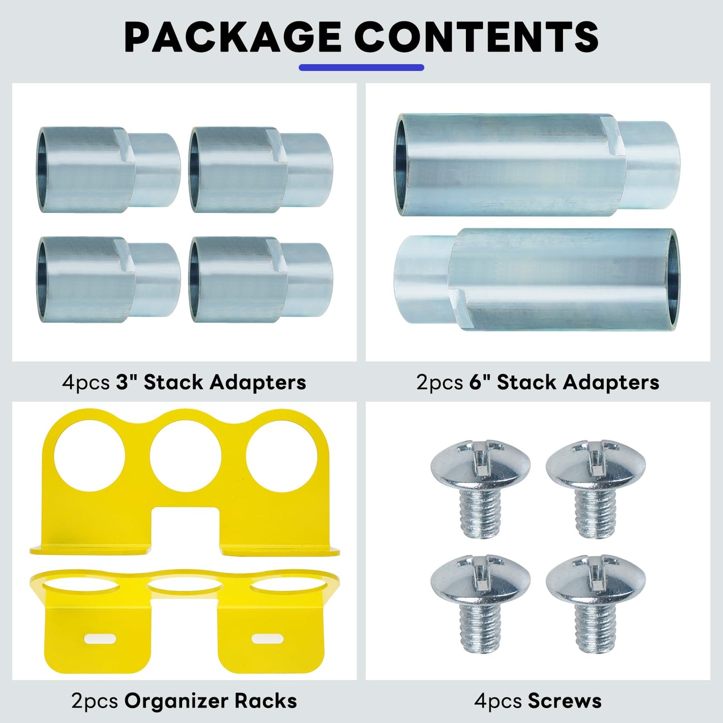 10315 Stack Truck Adapter Kit Compatible with Challenger Lift CL10 E10 VS10, Includes (4) 3" & (2) 6" Stack Adapters with Organizer, for Challenger Two Post Automotive with 2.36" (60mm) pin Dia