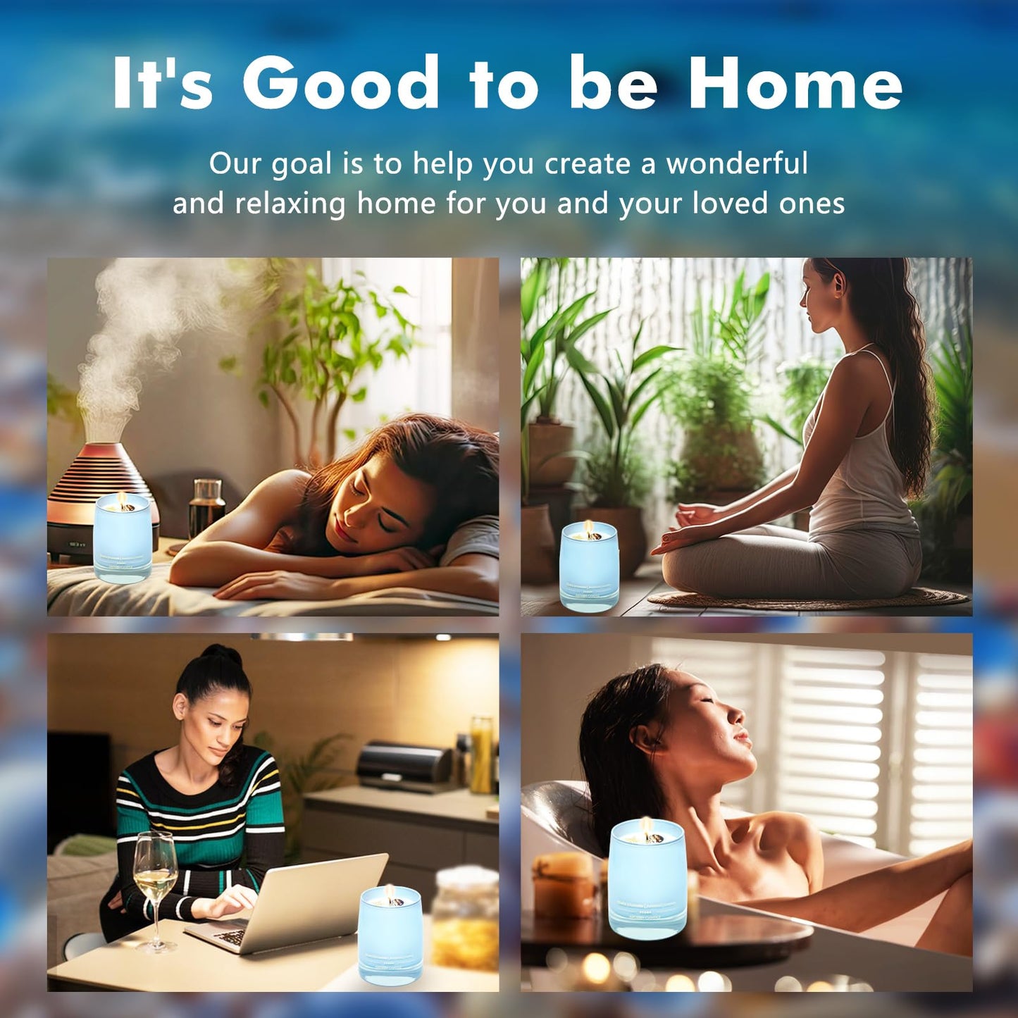 AROZEN Ocean Scented Candles Gift for Women-10oz Aromatherapy Sea Beach Soy Candles for Home Scented with Healing Crystal inside-55H Burn Gifts for Valentine's Day, Birthday, Women, Mother's Day