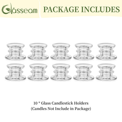 Glasseam Taper Candle Holders Bulk: 10pcs Glass Candle Sticks Holder Decor Clear Short Small Candlestick Holders Modern for Table Centerpiece Wedding Christmas Dinner Party