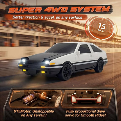[2026 New Upgrade 1/43 Scale Mini RC Drift Car with Gyroscope Toys for Age 8-14 Old Birthday Gifts Micro Small with Full Proportional RTR 2.4GHz Remote 2 Tire Sets 8 Cones - White