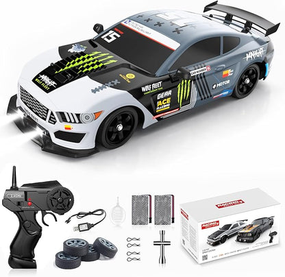 Remote Control Car RC Drift Car 1:16 Scale 4WD 18KM/H High Speed Model Vehicle 2.4GHz with LED Lights Spray Rubber Tire Racing Sport Toy for Adults Boys Girls Kids Gift 2Pcs Rechargeable Batteries