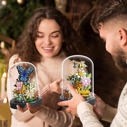 2 Flowers Bouquet Building Set Insect Collection Mini Animals Bee &amp Sunflowers Butterfly &amp Rose Botanical Plant Micro Blocks Not Compatible with lego Ideal Valentine's Day Gift Lover Teen (