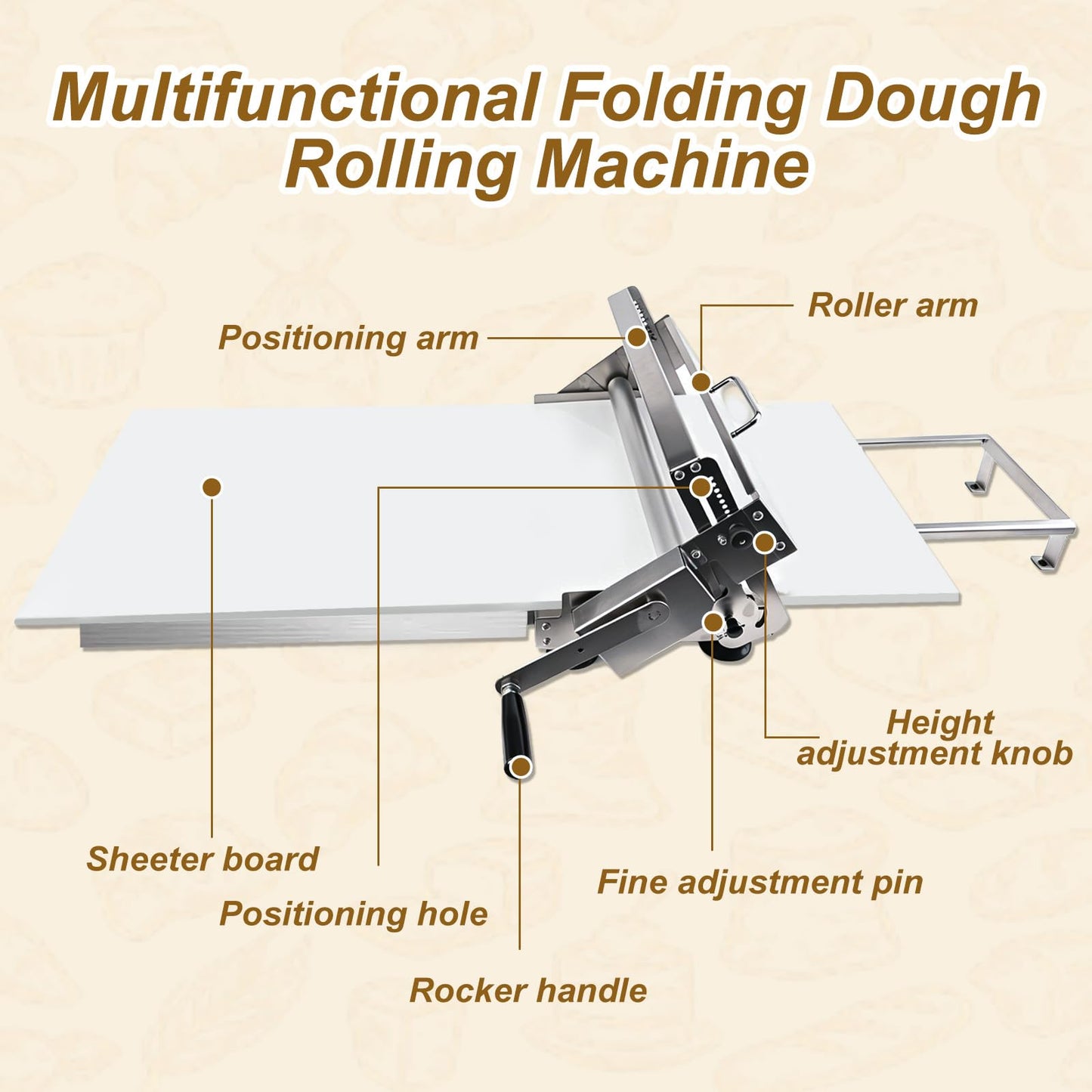 Folding Dough Sheeter Machine, Manual Stainless Steel Dough Roller Machine, 40.5"X22.8" New Pastry Roller for Commercial Home Bakery, Puff Pastry & Pizza