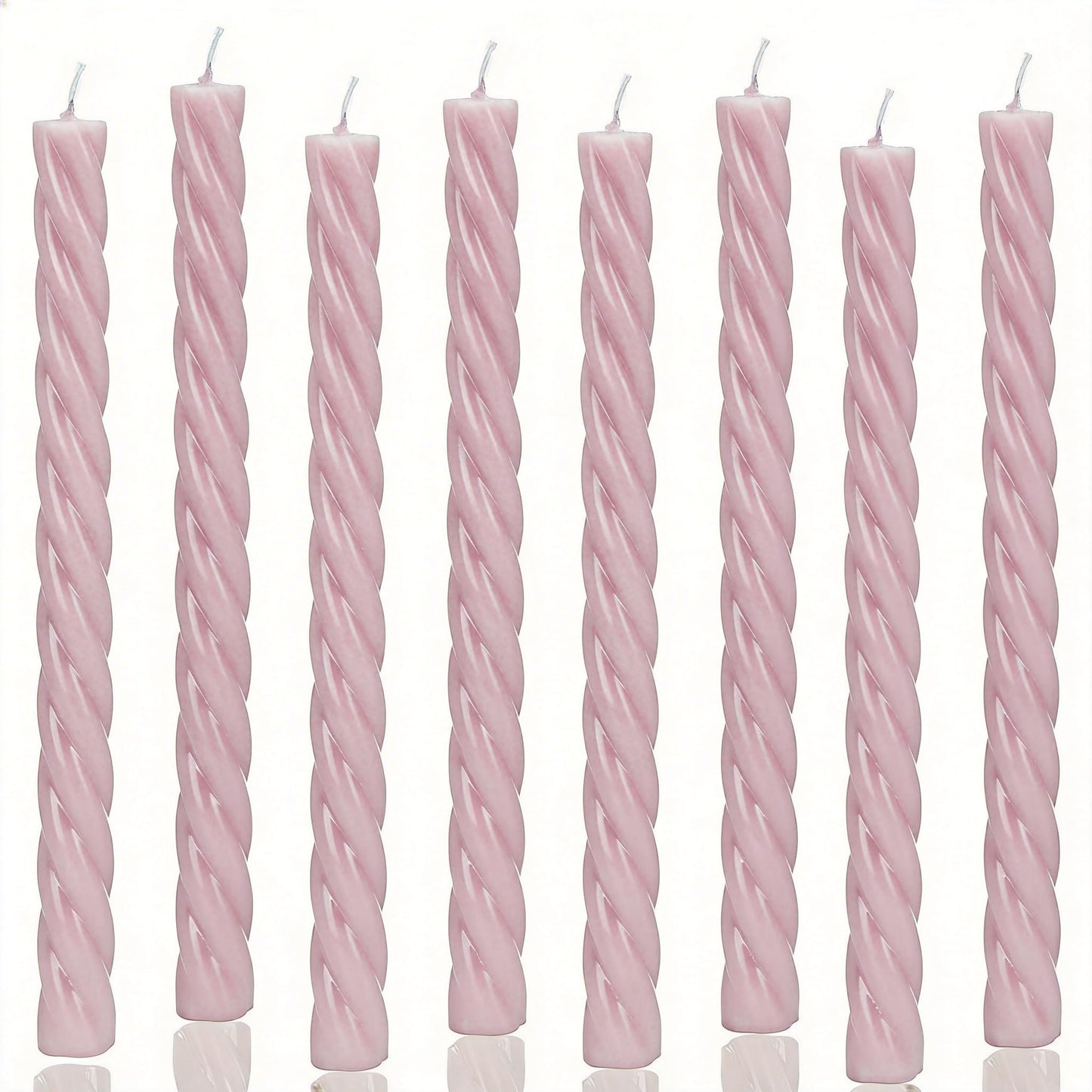 Pink Spiral Taper Candles 10 Inch, 8 Pack Unscented Long Burning Candlesticks for Wedding, Quinceanera, Baby Shower & Party Decor (Blush Pink)