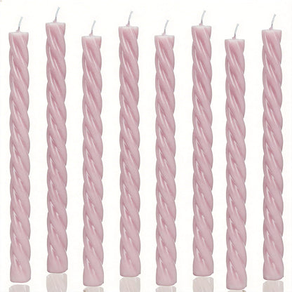 Pink Spiral Taper Candles 10 Inch, 8 Pack Unscented Long Burning Candlesticks for Wedding, Quinceanera, Baby Shower & Party Decor (Blush Pink)