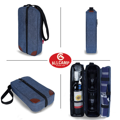 ALLCAMP Wine Bag - Insulated Cooler Bag with Wine Glasses, Bottle Opener & Wine Accessories for Wine Lovers - Portable Wine Gift Bag for Travel, Picnics, and Gift Ideas(Blue)