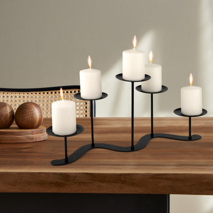 Black Iron Candelabra Candle Holder: Metal Centerpiece Decor - 5 Arm Candle Holder Stand for Pillar Candles