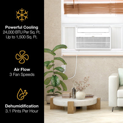 Whirlpool 24,000 BTU Window Mounted Inverter Air Conditioner with Quiet, 230V, AC for Large Rooms up to 1500 Square Feet with Remote, Window AC Unit for Apartment, Living Room, Bedroom