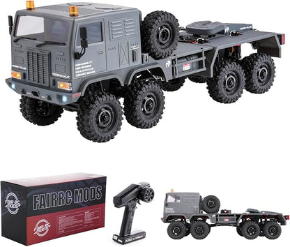 1/18 CR18P Terranaut 8x8 RC Crawler 8WD Rock Truck with Active-AWS All-Wheel Steering 2-Speed Transmission Remote Winch &amp Portal Axles Metal Gears Off-Road RC Car for Adults Collectors (Gray)