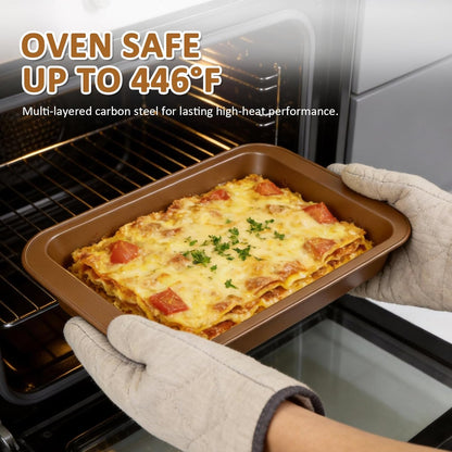 10PCS Nonstick Baking Pans Set | Oven & Dishwasher Safe Bakeware - Includes Cookie Sheets, Muffin Pan, Bread Pan, Cake Pan, Roasting Pan - Gold