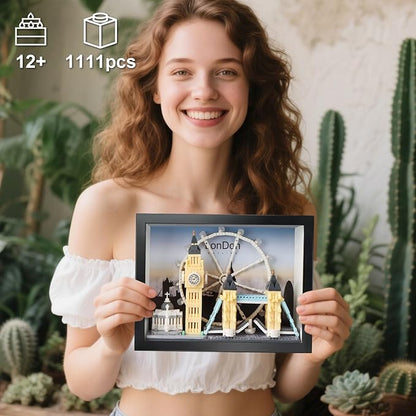 London City Skyline Micro Building Set World Famous Architecture Model 3D Wall Art Home Office Décor Display Landmarks London Bridge Gift Toy for Adults Kids 12+ (1111PCS)