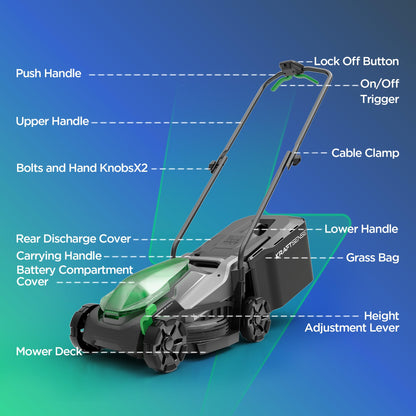 Kraftsense 14" Cordless Lawn Mower, 20V Lightweight Push Mower with 5.0Ah Battery, Ultra-Quiet Motor for Small Yards, Lawn Care, Backyard Maintenance