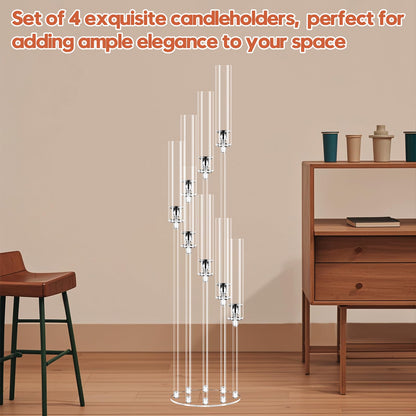 4 Set 8 Arm Acrylic Candle Holder, Mjkeomo 49.2'' Tall Candelabra Centerpieces for Tables Clear Candlesticks Holder for Housewarming Gift Fireplace Halloween Christmas Decor Fit 0.82'' LED Candle
