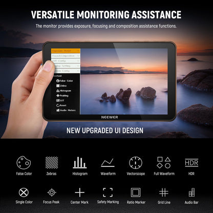 NEEWER F700 7" Camera Field Monitor, 2000nit HD 1920x1080 IPS Touch Screen with 3D LUT, 4K HDMI Loop in/Out with Peak Focus DSLR Video Assist HDR Waveform, Cold Shoe Mount, 2 NP-F750 Batteries & Cable