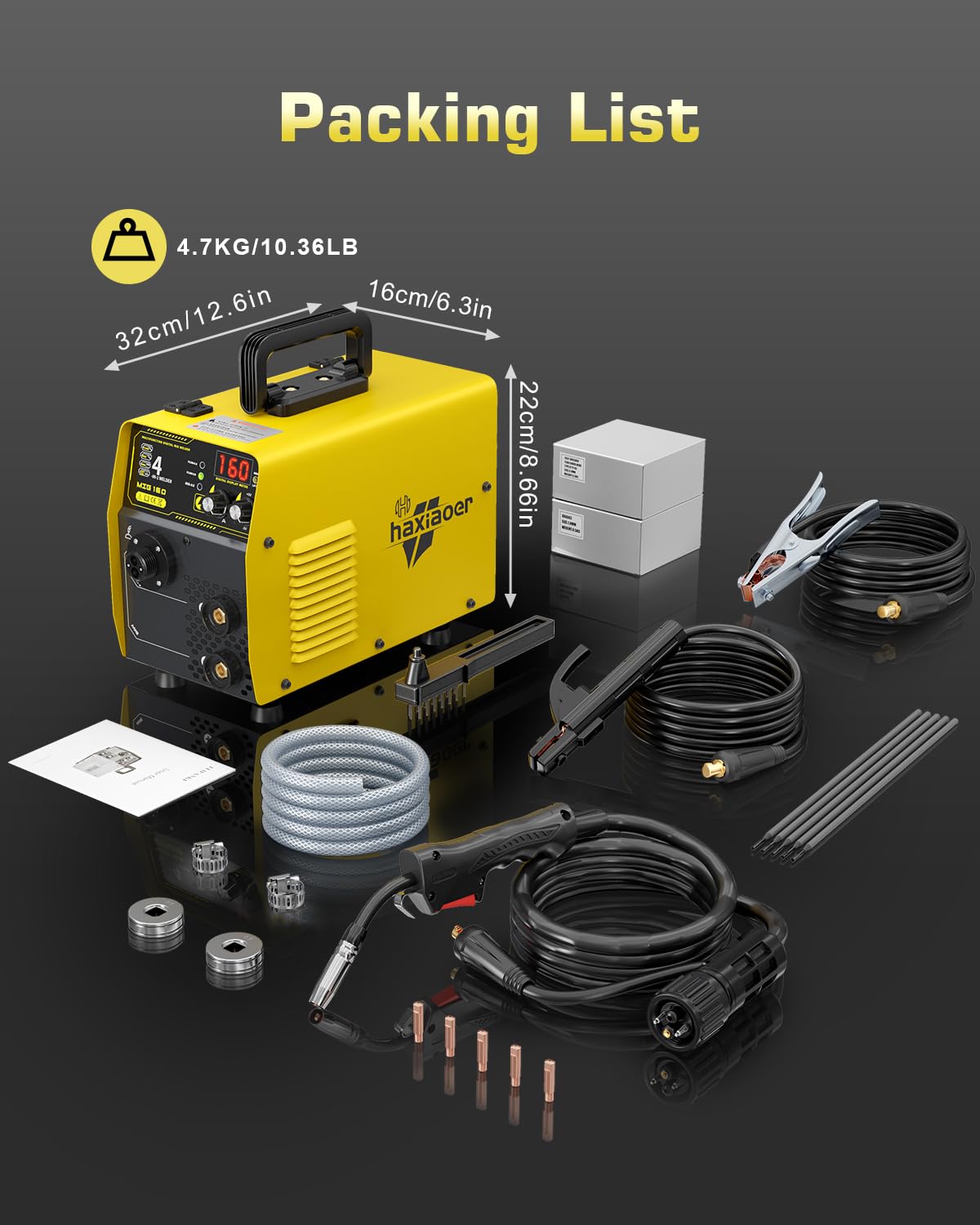 haxiaoer 160A MIG Welder, 110V Gas MIG Welder Machine, 4-in-1 Gasless Flux Core/Gas MIG/Lift TIG/Stick Welder with Synergic Control, IGBT, Multi Process Flux Core Welder for Home DIY Professional Use