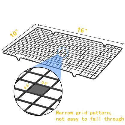 Tebery 4 Pack Black Heavy-Duty Wire Cooking Rack Baking Racks, Nonstick Baking & Cooling Grid for Roasting, Cooking, Grilling, Drying - 16" x 10"