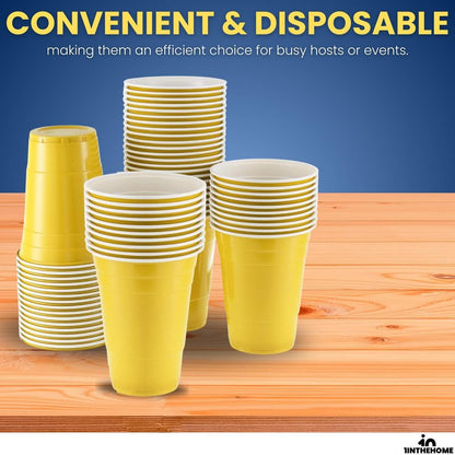 1InTheHome Yellow Plastic Party Cups, 16 Oz Disposable Drinking Cups, 50 Pack