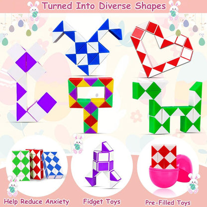 12 Pack Filled Easter Eggs with Snake Cubes Twist Puzzle Toys, Easter Basket Stuffers Fillers Gifts Stress Relief Fidget Toys for Teens Kids Basket Essential Egg Hunt Party Favor Classroom Reward