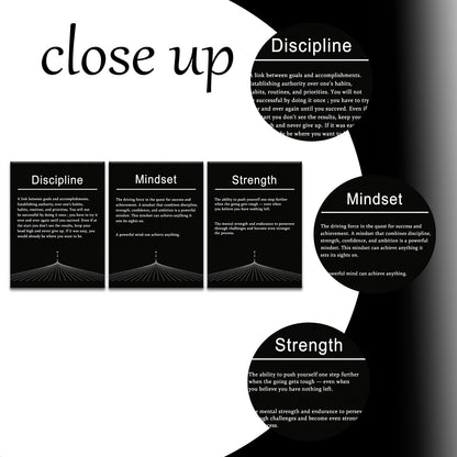 PSYYSP 3 Piece Motivational Wall Art Discipline Strength Mindset Quotes Canvas Pictures Framed Black And White Inspirational Posters For Office Decor Home Gym Modern Minimalist Artwork, 36x16 Inch