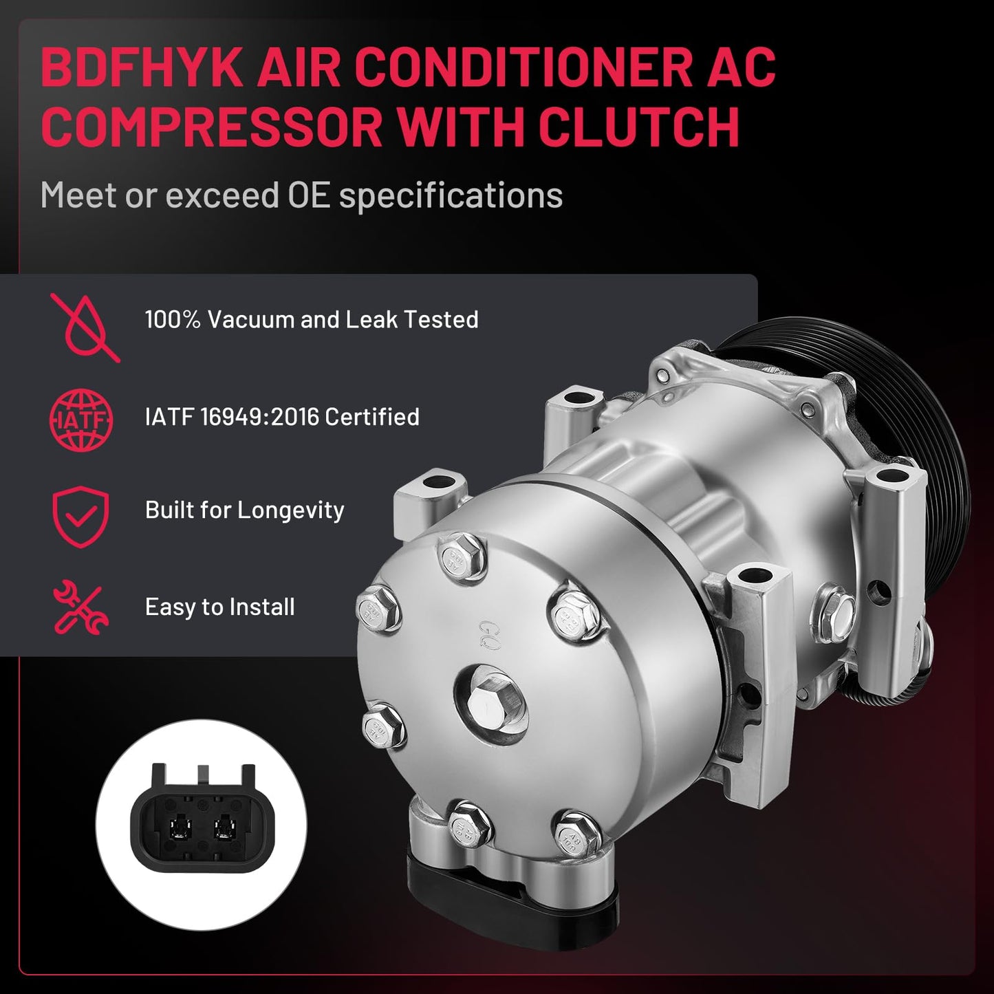 BDFHYK 60-02144NA A/C Compressor with Clutch Compatible with Kenworth C500, K270, K370, T170, T270, T370, T400, T2000, T300, T600A, T800, W900, K300, K100E, Compatible with Peterbilt 320, 385