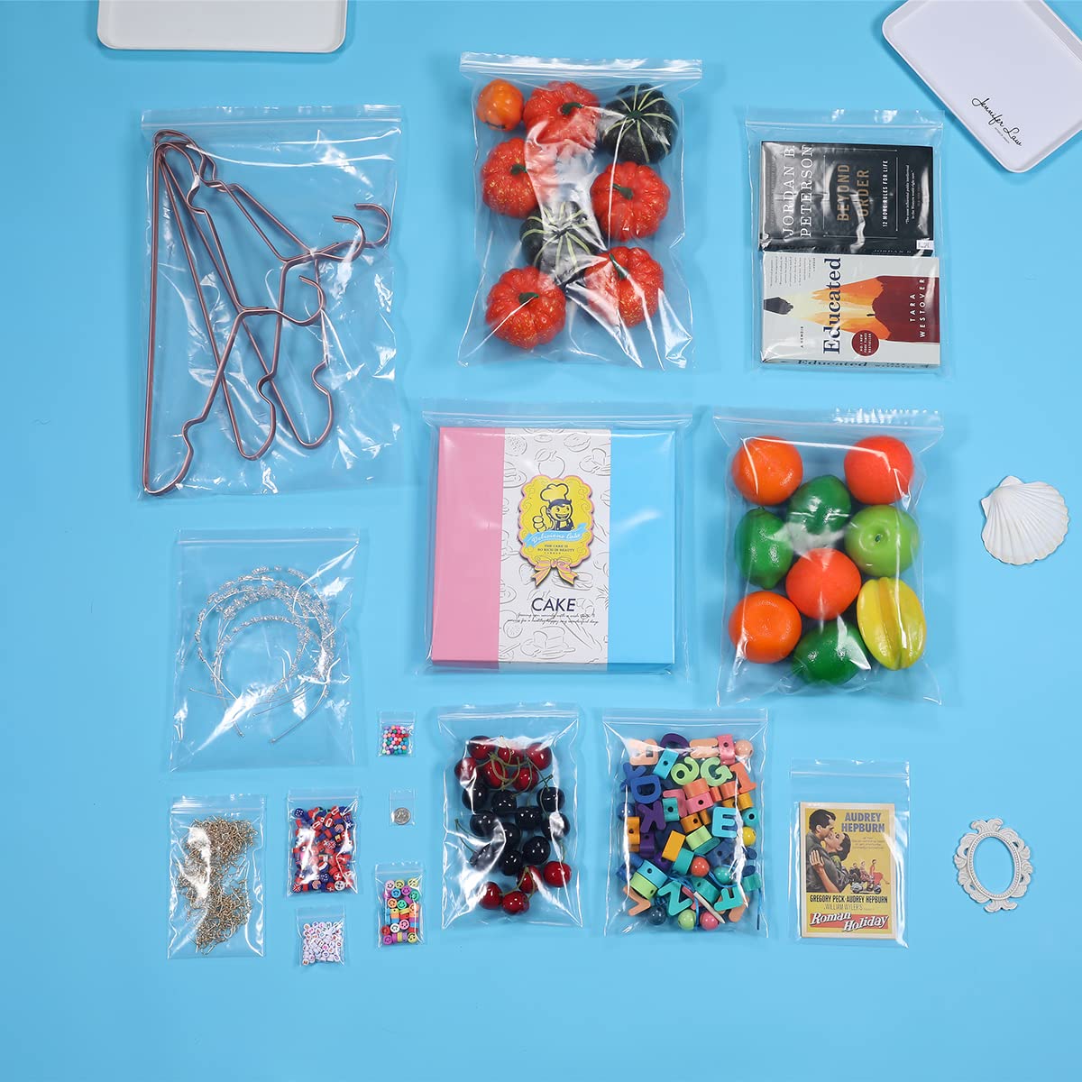 Somoga 50 PCS 12" x 12" Large Thick 2.4 Mil Clear Zip Poly Bags Plastic Reclosable Zip Seal Lock Bags Clothing Shoes Toys Prints Zipper Bag