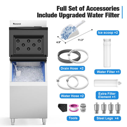 Coolski Commercial Ice Maker Machine 450LBS/24H, 22'' Wide Ice Machine with 300LBS Large Storage Bin, Clear Ice Cubes Air Cooled Stainless Steel Ice Maker for Restaurant/Bar/Cafe/Business