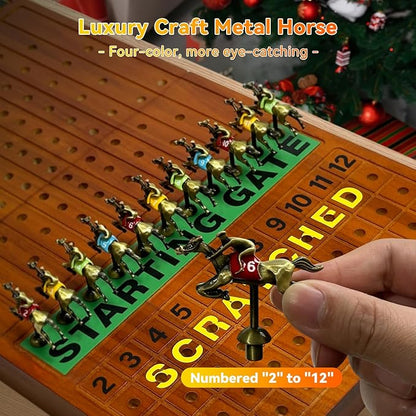 Large 23 inches Horse Race Board Game with Luxury Metal Numbered Horses 4 in 1 Foldable Wood Horse Race Board Game with Dice Poker Chips/Chess &amp Checkers/Tic Tac Toe for for Adults Family Parties