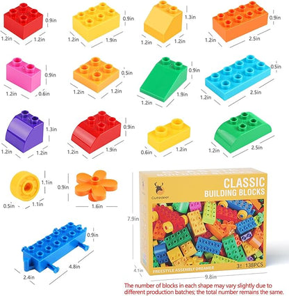 Cutedeer 138 Piece Building Blocks for Kids Toddlers Classic Big Bricks Set Compatible with All Major Brands STEM Large Building Toys with Gift Box for All Ages Boys Girls