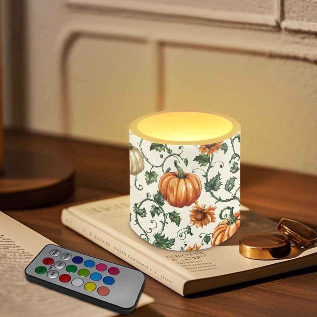Cozeyat Pumpkin Leaf Office Desk LED Candles Set of 4 Battery Powered Flameless with Remote Timer Flickering Flame Waterproof for Home Patio Garden Decoration