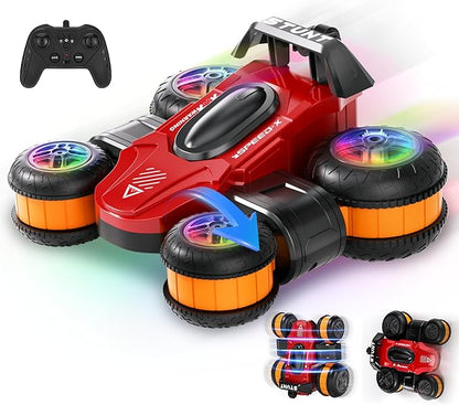 High Speed Remote Control Drift Car for Kids 360 Degree Rotating Deformation Stunt RC Cars for Boys and Girls Ages 3-16 4WD Drift RC Stunt Car with Light for Christmas Birthday Party Gifts (Red)