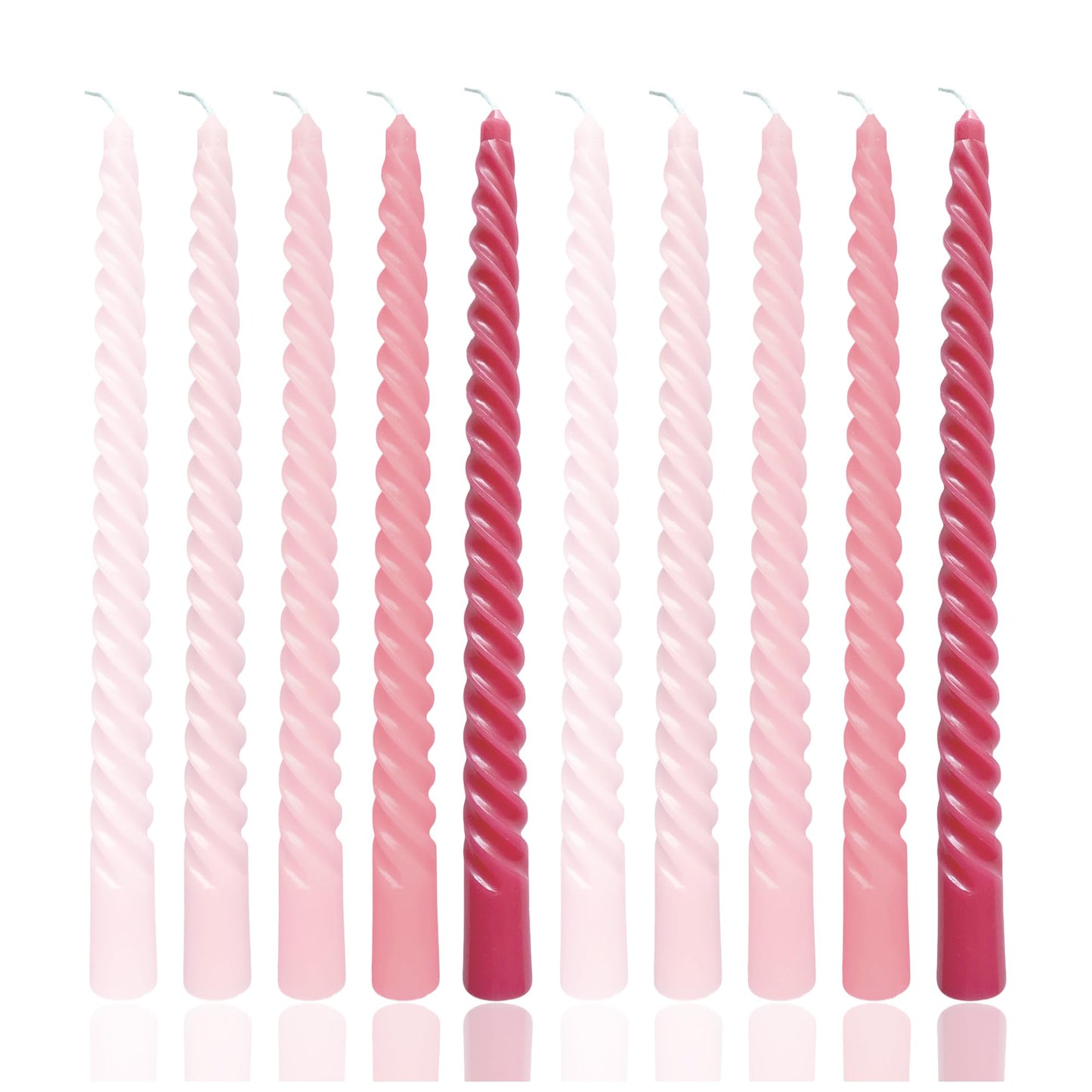 10 Inch Romantic Pink Colors Series Taper Candle Set, 10 Pack Elegant Unscented Dripless Candlesticks for Valentine’s Day, Bridal Showers and Girls' Parties and Gatherings