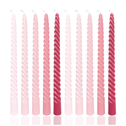 10 Inch Romantic Pink Colors Series Taper Candle Set, 10 Pack Elegant Unscented Dripless Candlesticks for Valentine’s Day, Bridal Showers and Girls' Parties and Gatherings