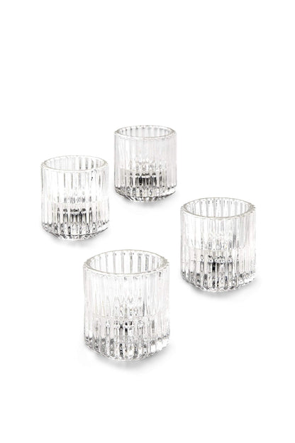 Serene Spaces Living Set of 4 Clear Ribbed Glass Votive Holders, Perfect for Weddings and Home Décor, Measures 2.25" Tall and 2" Diameter