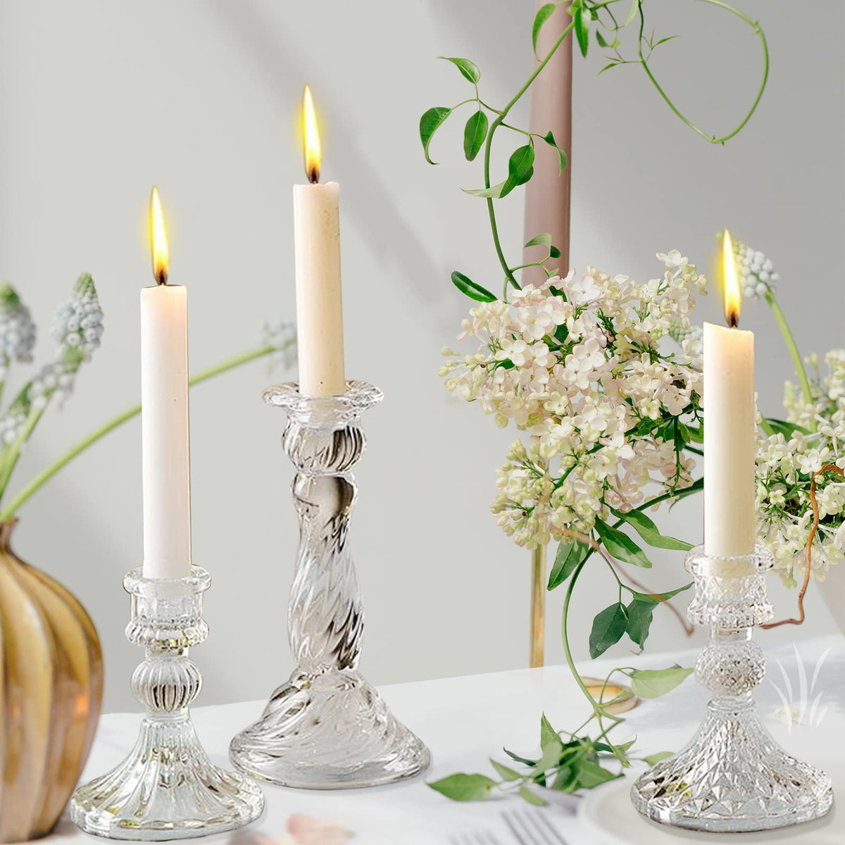 Glass Candlestick Holders - Set of 8 Clear Taper Candlestick Glasses,Crystal Candle,for All Formal Events,Candlelight Dinner,Wedding, Dinning, Party,Home Decoration