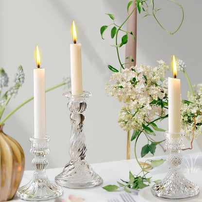 Glass Candlestick Holders - Set of 8 Clear Taper Candlestick Glasses,Crystal Candle,for All Formal Events,Candlelight Dinner,Wedding, Dinning, Party,Home Decoration