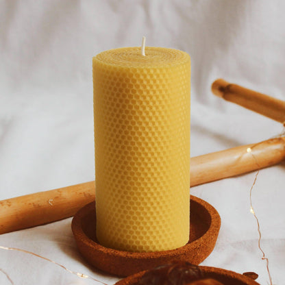 Pure 3x6 Inch Natural Bees Candles Hand Rolled Candle 2 Pack,Honeycomb Candles Pillar Candle 30 Hours Long Burning,Dripless and Smokeless for Home Decor Party Dinner Gifts