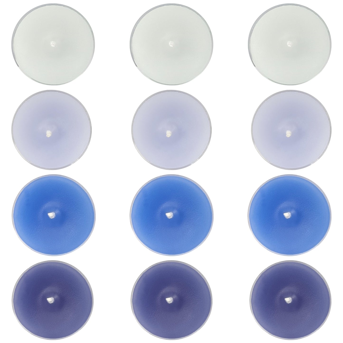 Sea Salt Scented Tea Light Candles 12 Pack Gradient Blue Hand Poured Smokeless 4 Hours Clean Burning Small Round Clear Cup Tealight Candles for Nautical Dinner Wedding Spa Yoga Meditation Cozy Evening