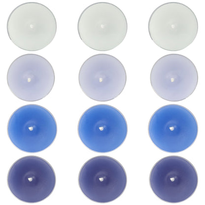Sea Salt Scented Tea Light Candles 12 Pack Gradient Blue Hand Poured Smokeless 4 Hours Clean Burning Small Round Clear Cup Tealight Candles for Nautical Dinner Wedding Spa Yoga Meditation Cozy Evening