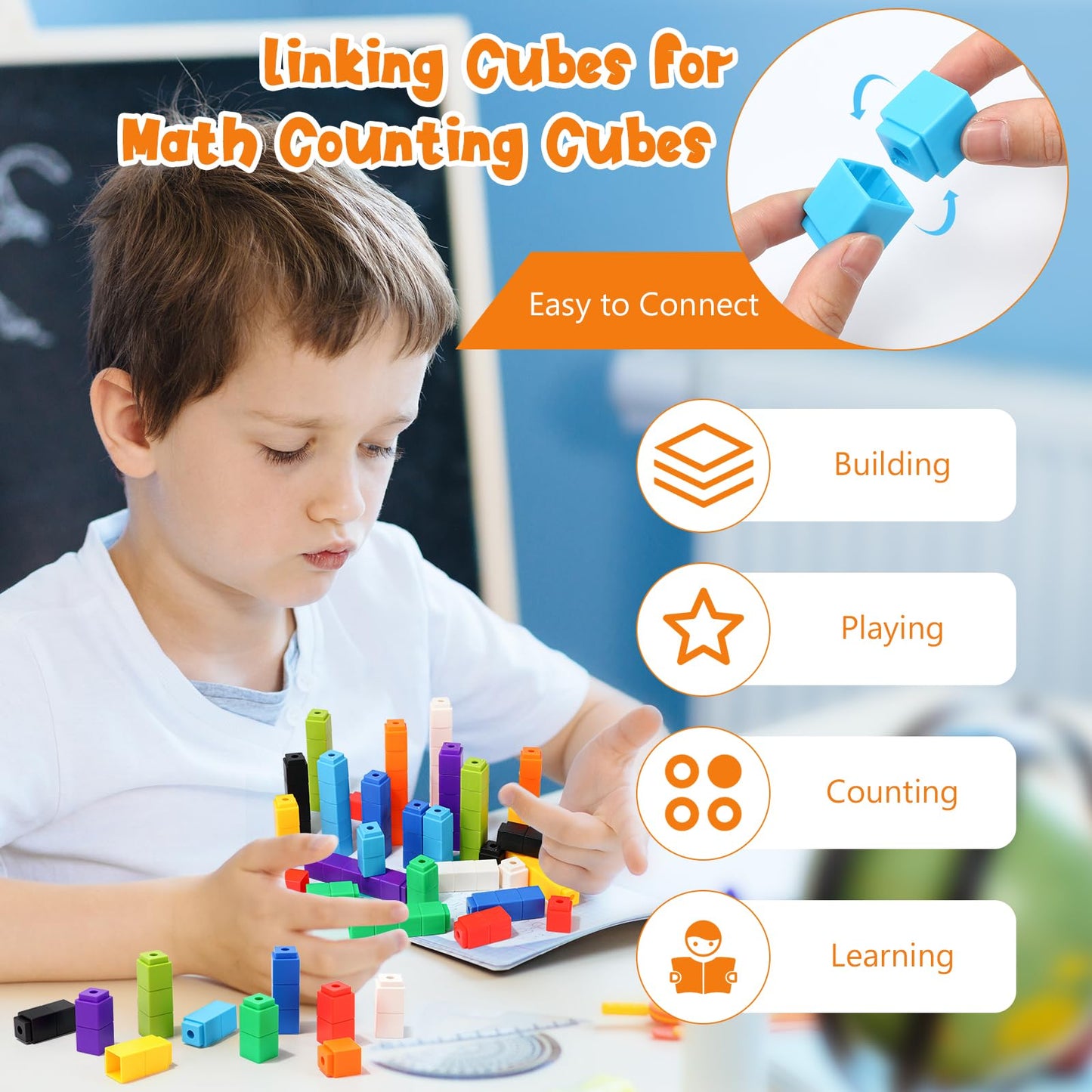 100 Pcs Green Gecko Linking Cubes for Math Counting Cubes Manipulatives Plastic Counting Block Manipulative Classroom Learning Supplies for Educational Preschool Activities (Green Gecko)