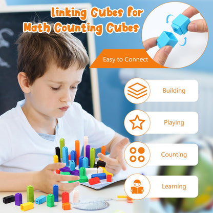 100 Pcs Black Linking Cubes for Math Counting Cubes Manipulatives Plastic Counting Block Manipulative Classroom Learning Supplies for Educational Preschool Activities Boy Girl (Black)