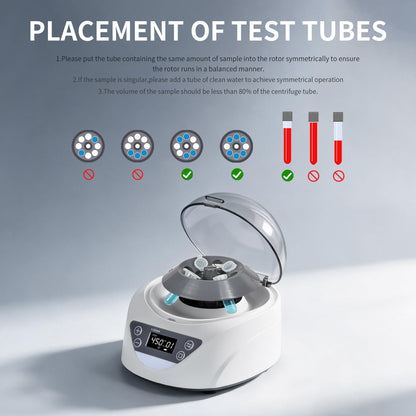 LACHOI Lab Mini Centrifuge Machine LCD Display 100-120000RPM Speed Control 1-99min Timer Max 7245×g RCF Lab Benchtop Centrifuge with 2 Rotors for 8 x 0.2/0.5/1.5/2.0ml & 2×8×0.2mL Strips,100-240V