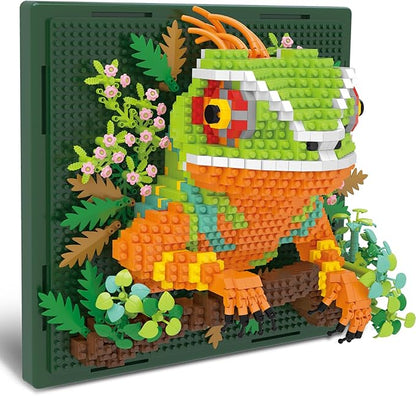 Chameleon Animal 3D Wall Art Micro Mini Building Blocks Set Unique Home Wall Decor or Table Display No Compatible with Lego Ideal Gift Toy for Adults &amp Boys Girls 14+ (1376 PCS)